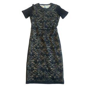Raquel Allegra Black Lace Sheath Dress Lined Short Sleeve Stretch Size 0 / XS